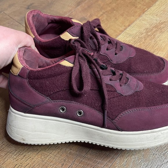 Zara Basic Woman’s Burgundy Suede Platform Sneakers Size 39 (US 8) - Picture 5 of 12